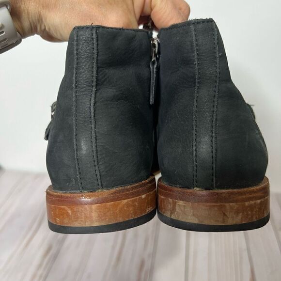 J Shoes Dorado Black Leather Buckle Chelsea Ankle Moto Boots - Picture 8 of 10